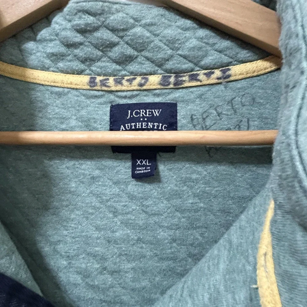 J.Crew Authentic Quilted Quarter Zip Pullover Mens XXL Sage‎ Green 100% Cotton